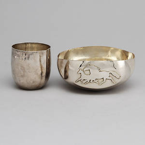 KANNA samt SKÅL, silver, Jan Lundgren, Stockholm 1981, ca 465 gram.