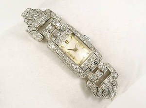 SCHMUCKUHR, Art Deco, Platin ungestempelt, Handaufzug.