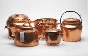 KOPPARFÖREMÅL, 5 delar, 1800-tal.