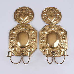 LJUSPLÅTAR, ett par, mässing, 1900-tal.