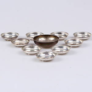 FAT, samt skål, 10 delar, Silver, delvis Herberts Guld Silver, Västervik.