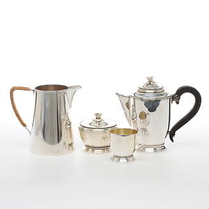 KANNA Råström samt KAFFESERVIS 3 delar stämplad JLH, nysilver, 1900-tal.