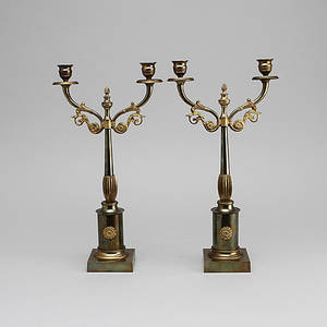 LJUSSTAKAR, 1 par, empirestil, omkring 1900.