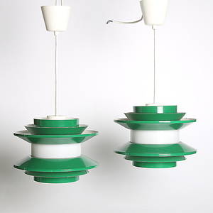 CARL THORE. Taklampor, ett par, plåt, 1970-tal.