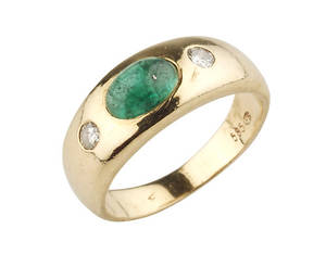 BANDRING, 1 Smaragdcabochon, 2 Brillanten ca. 0,10 ct, 585er Gelbgold.