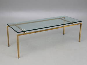 SOFFBORD, glasskiva med metallunderrede, 1900-talets slut.