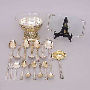 SKÅL, FAT SAMT BESTICK, nysilverglas.