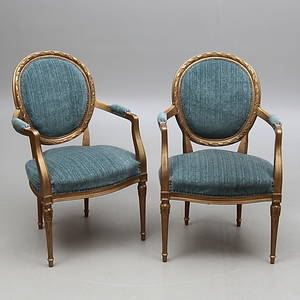 KARMSTOLAR, ett par, Louis XVI-stil, 1900-talets andra hälft.