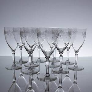 VINGLAS 12 st, etsad dekor, 1900-talets första del