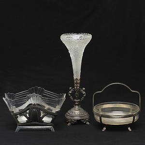 SKÅLAR, 2 st, samt VAS, glas och metall, 1900-tal.