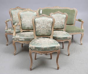 SOFFGRUPP, 5 delar, rokokostil, 1900-tal.