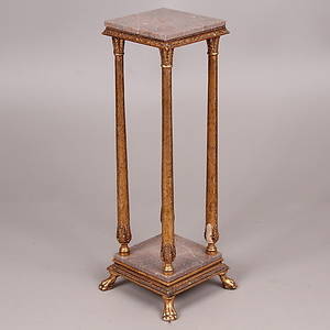 PIEDESTAL, med stenskiva, förgylld, 1900-tal.