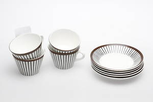 KOPPAR MED FAT, 4 st, benporslin, Spisa Ribb, Stig Lindberg, Gustavsberg.