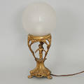 BORDSLAMPA, bronserad metall med glaskupa, jugend.