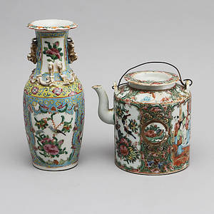 URNA samt KANNA, porslin, Kina, Kanton, 1800-tal.