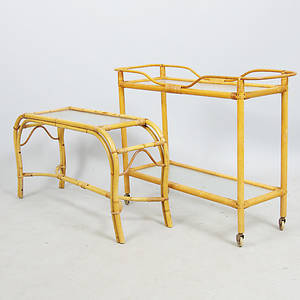 BLOMSTERBORD, 2 stycken, rottingglas, 1900-talets mitt.