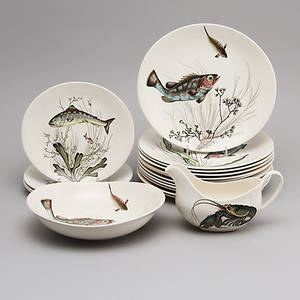 FISKSERVIS, 18 delar, flintgods, Johnson Bros.