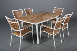 Daneline Havemøbler. Havebord samt seks armstole, teak 7