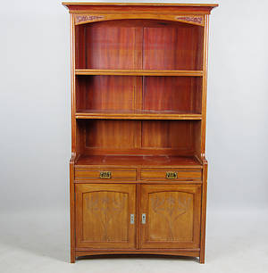 BOKHYLLA MED SKÅP, mahogny, jugend.