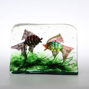 GLASBLOCK, motiv av fiskar och sjögräs, möjligen Murano, Italien.