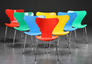 Arne Jacobsen. Otte Syveren stole, Model 3107 8  Denne vare er sat til omsalg under nyt varenummer 4348793