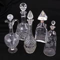 KARAFFER 5 st, glas, tidigt-sent 1900-tal.