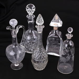 KARAFFER 5 st, glas, tidigt-sent 1900-tal.