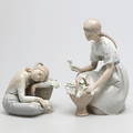 FIGURINER, 2 st, porslin, flickor, Lladro, Spanien.