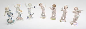 FIGURINER, 7 st, porslin, Schaubach kunst, Tyskland.