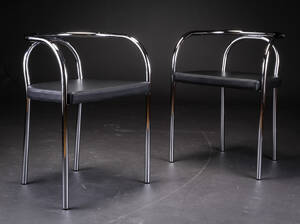 Poul Henningsen. PH Stolen, Serie 0. Blankforkromet stel betrukket med sort læder 2