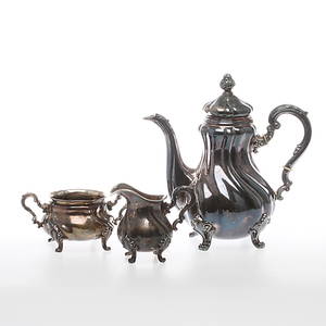 KAFFESERVIS 3 delar, silver, rokokostil, svenska imporstämplar, 1900-tal.