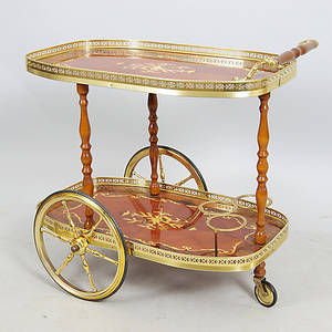 SERVERINGSVAGN, mahognyintarsiamässing.