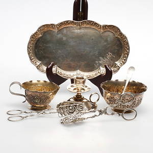 SILVERFÖREMÅL, 7 delar, vikt ca. 443,5 gram.