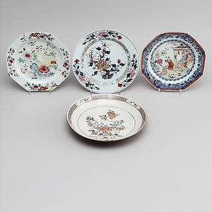 TALLRIKAR, 3 st samt SKÅLFAT, porslin, Kina, 1700-tal.