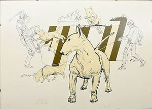 UNBEKANNTER KÜNSTLER. Studie mit PITBULL, Lithogr., sign. und dat. 82.