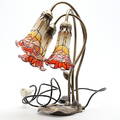 BORDSLAMPA, 3 armad, patinerad metall samt glas, jugendstil. 1900-talets andra hälft.