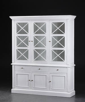 Stort vitrineskab, hvid antikbemaling 2 