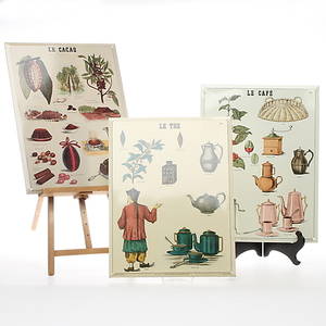 PLÅTSKYLTAR, 3 st, te, kaffe, kakao, 19002000-tal.