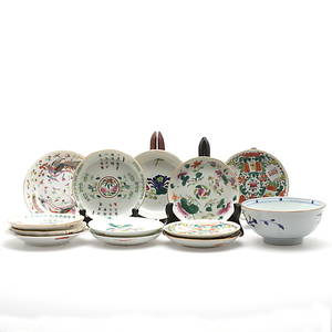 TALLRIKAR, 12 st, samt SKÅL, Kina, porslin, 17-1800-tal.
