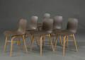 Rune Krøjgaard  Knut Bendik Humlevik for NORR11. Seks stole model Langue Original Dining Chair, massiv bøg og brun plast 6