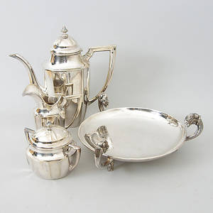 KAFFESERVIS SAMT SKÅL, nysilver.