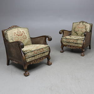 FÅTÖLJER, ett par, chippendale stil, 1900-talets andra hälft.