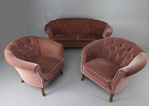 SOFFGRUPP, 3 delar, plysch, 1900-talets mitt.