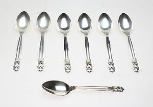 EFTERRÄTTSSKEDAR, 7 st, Konge Acorn, Johan Rohde för Georg Jensen, 1900-tal.