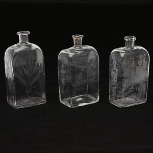 BRÄNNVINSFLASKOR, 3 st. 1800-tal.