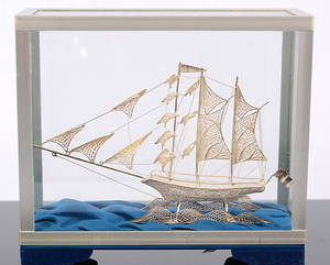 FARTYGSMODELL, silver, 1900-talets andra hälft.