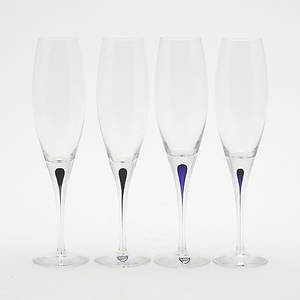 CHAMPAGNEGLAS, 4 st, Intermezzo, Erika Lagerbielke, Orrefors, 1900-talets senare hälft.