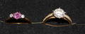 GULDRINGAR 2 st 14 K vikt 5,5 gr, Curbric Circona, Rosenkvarts.