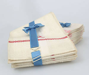 KÖKSHANDDUKAR, linnebomull, 24 stycken, 1900-talets mitt.