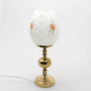 BORDSLAMPA, gulmetall och glas, 1900-tal.